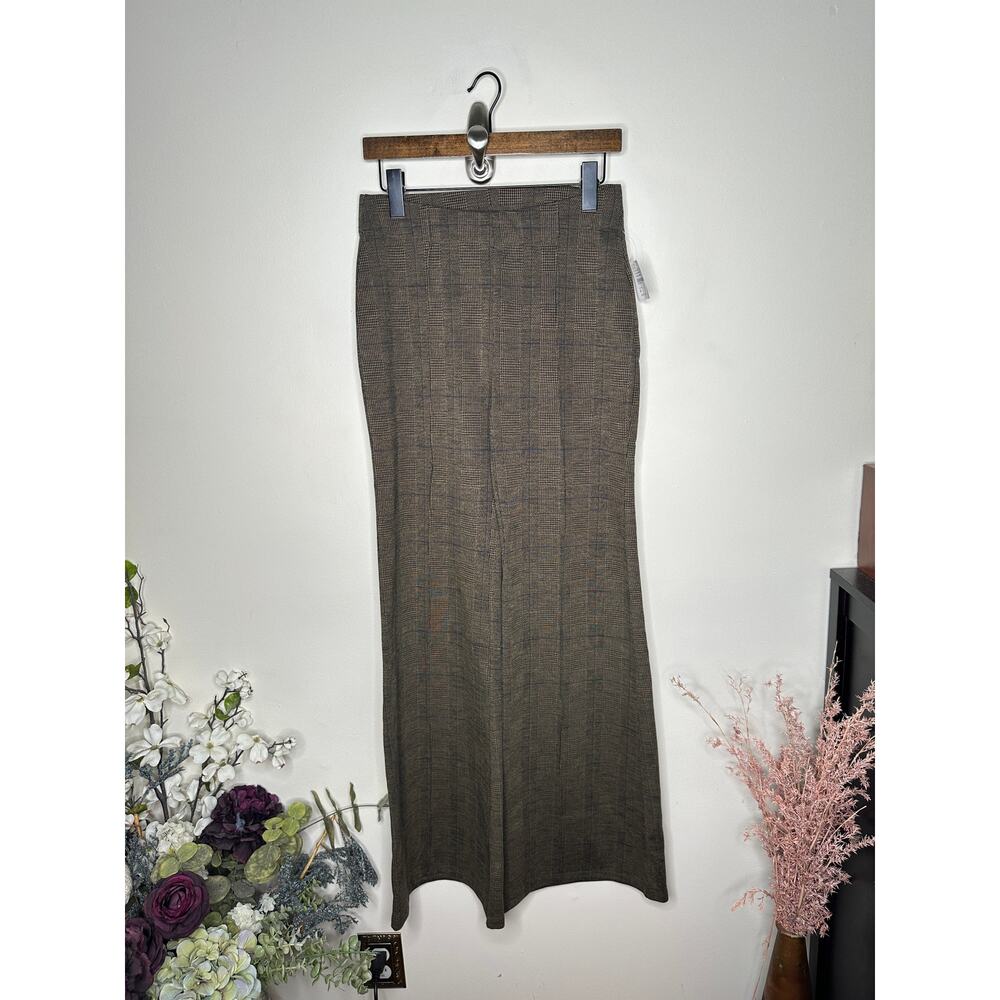 FREE PEOPLE Pull On Flare Houndstooth Plaid Pants Black Tan Sz S NWT $98 {Z31} - Picture 2 of 6